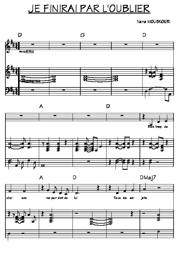 télécharger la partition d'accordéon Je finirai par l'oublier (Piano + Chant) (Relevé) au format PDF