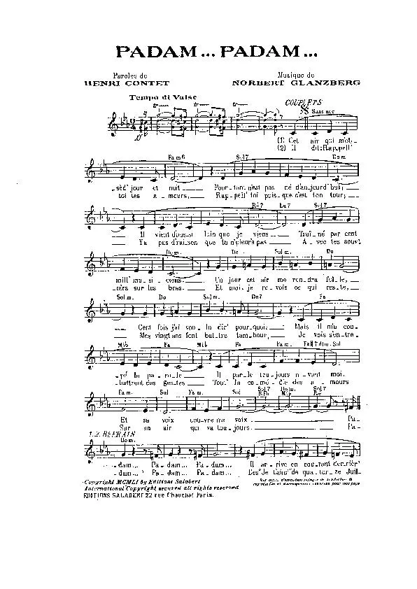 télécharger la partition d'accordéon Padam Padam (Chant : Edith Piaf) (Valse Chantée) au format PDF