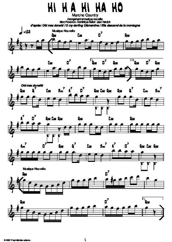 télécharger la partition d'accordéon Hi ha hi ha ho (Marche Country) (D'après : Elle descend de la montagne) au format PDF