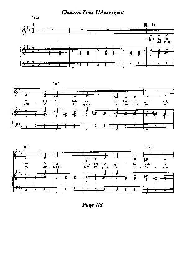 télécharger la partition d'accordéon Chanson pour l'auvergnat au format PDF