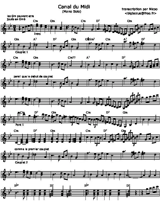 télécharger la partition d'accordéon Canal du midi (Transcription) au format PDF