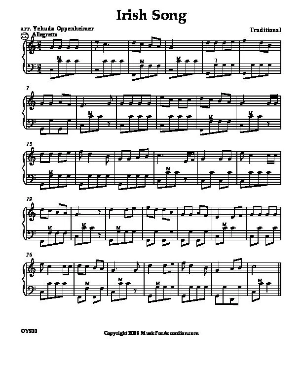 télécharger la partition d'accordéon Irish Song (Arrangement : Yehuda Oppenheimer) au format PDF