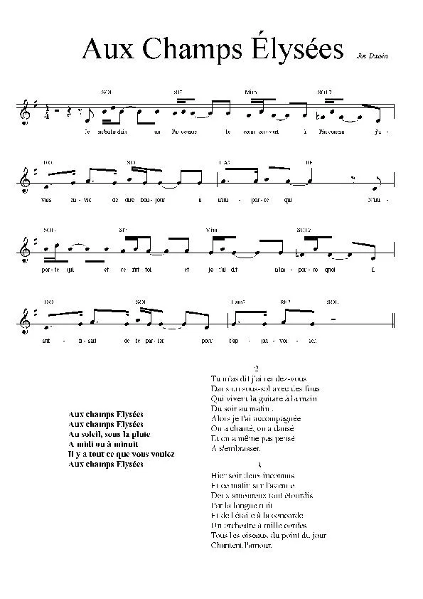 télécharger la partition d'accordéon Aux Champs Elysées (Chant : Joe Dassin) au format PDF