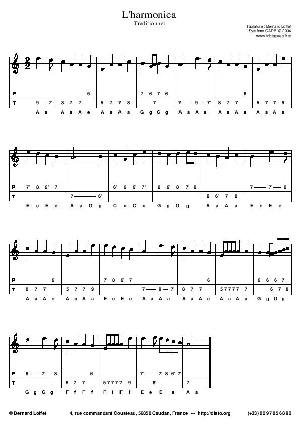 télécharger la partition d'accordéon L'harmonica (Diatonique) au format PDF