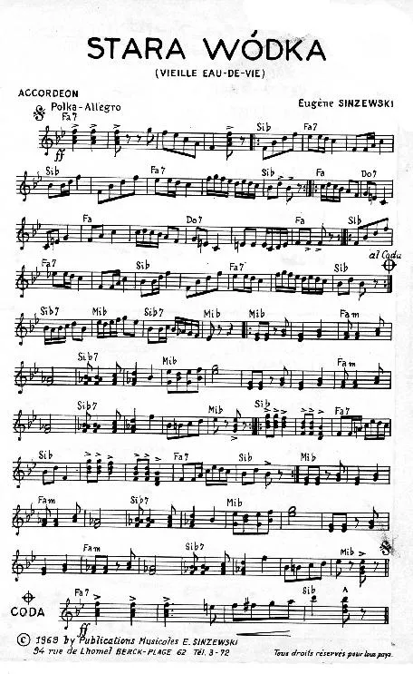 télécharger la partition d'accordéon Stara Vodka (Vieille eau de vie) (Polka) au format PDF