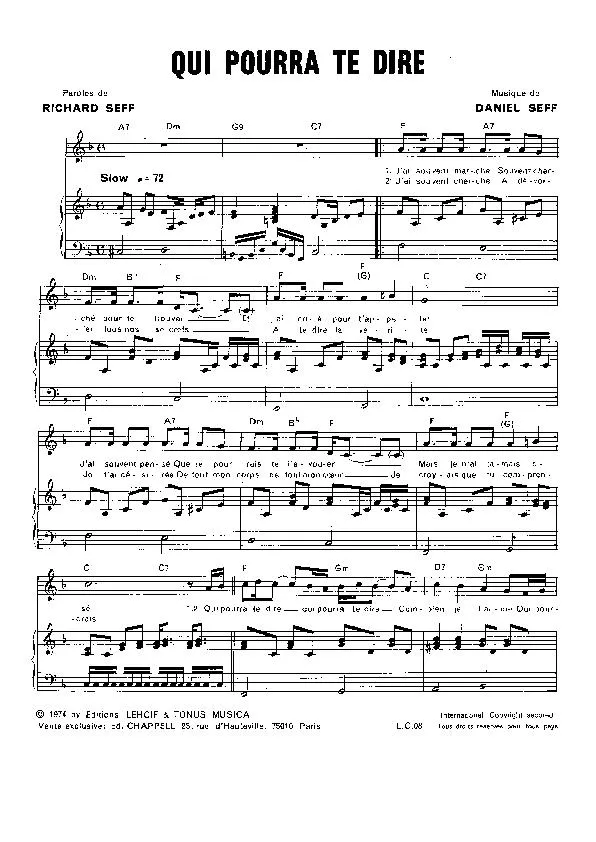 télécharger la partition d'accordéon Qui pourra te dire (Chant : Mike Brant) au format PDF