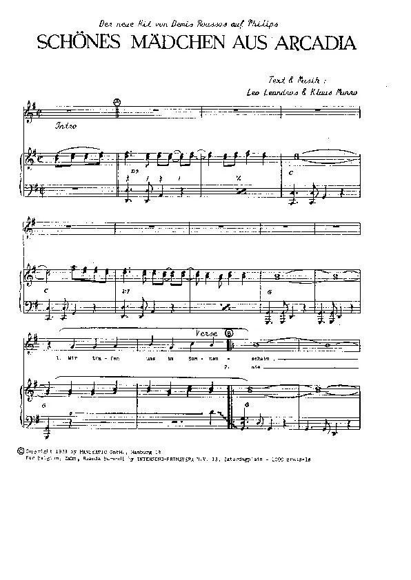 télécharger la partition d'accordéon Schönes Mädchen aus Arcadia (Chant : Demis Roussos) au format PDF