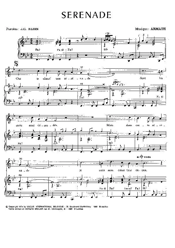 télécharger la partition d'accordéon Sérénade (Chant : Frédéric François) au format PDF