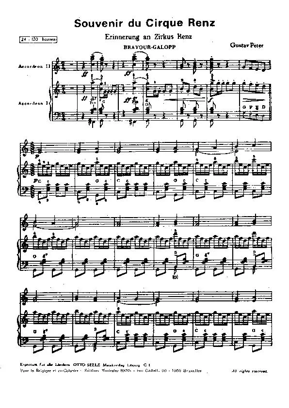 télécharger la partition d'accordéon Souvenir du cirque Renz (Erinnerung an Zirkus Renz) (1er + 2ème Accordéon) au format PDF