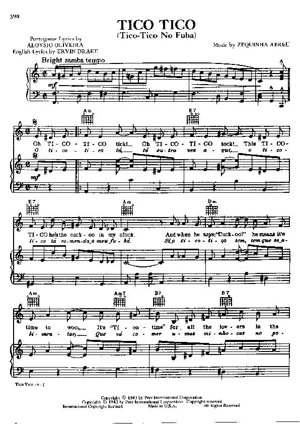 télécharger la partition d'accordéon Tico Tico (Tico Tico No Fuba) (Samba) au format PDF