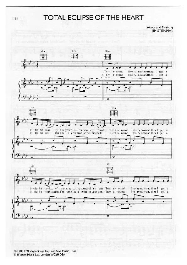 télécharger la partition d'accordéon Total eclipse of the heart (Chant : Bonny Tyler) au format PDF