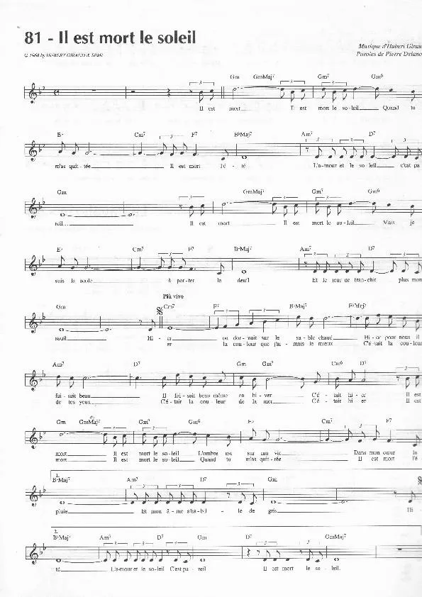 télécharger la partition d'accordéon Il est mort le soleil (Chant : Nicoletta) au format PDF