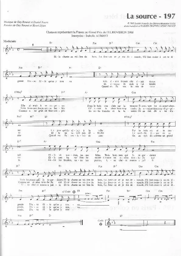 télécharger la partition d'accordéon La source (Chant : Isabelle Aubret) au format PDF