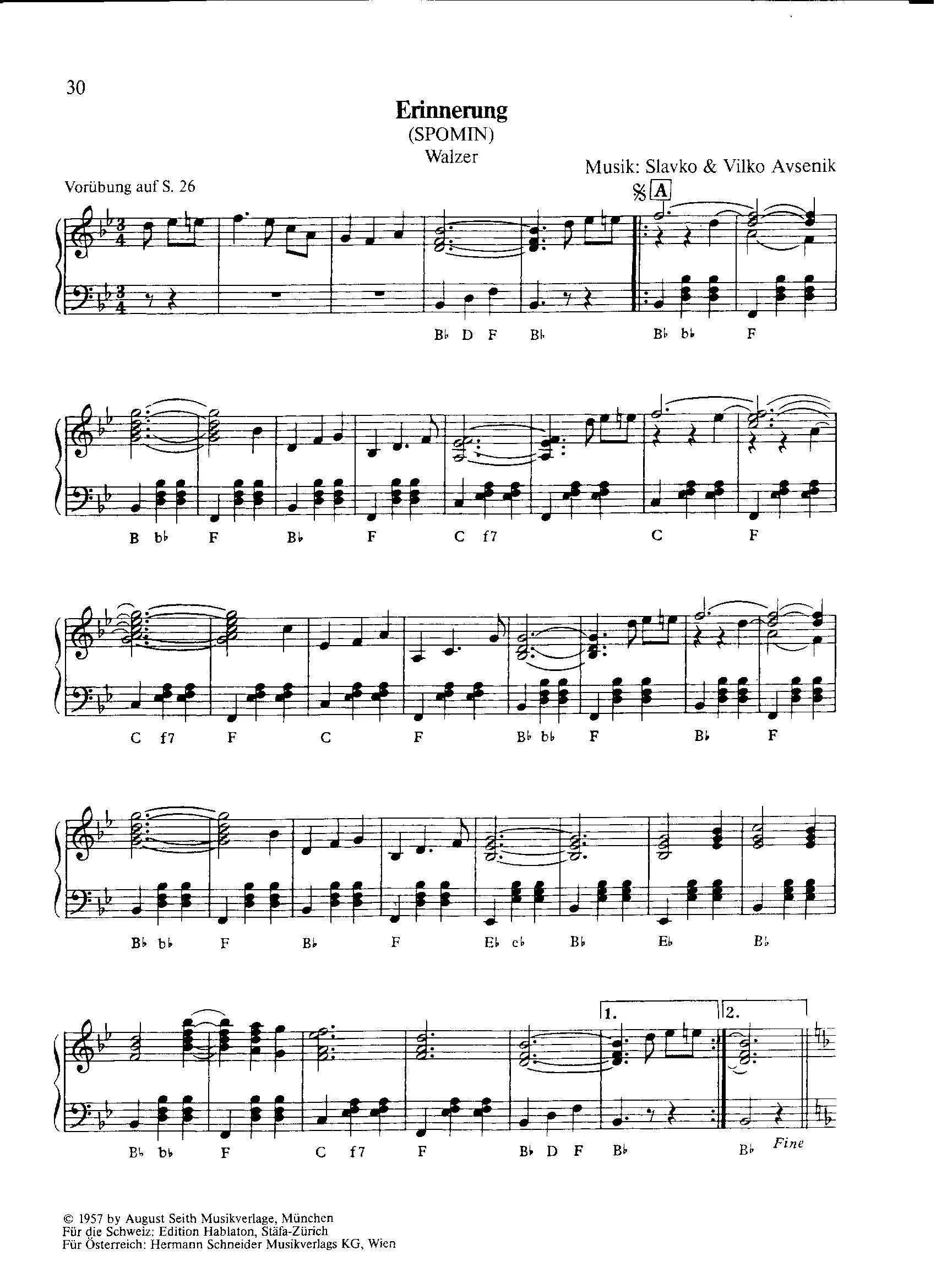 télécharger la partition d'accordéon Erinnerung (Spomin) (Valse) au format PDF