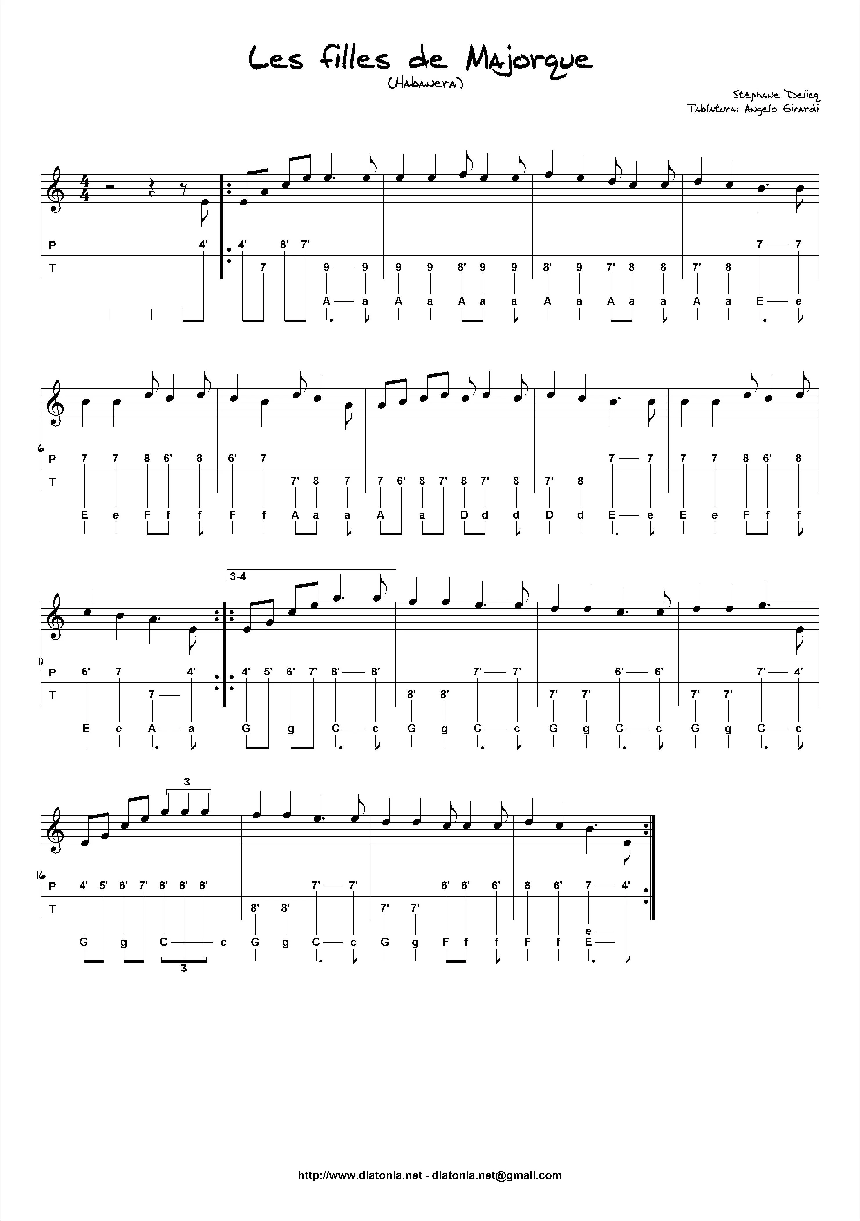 télécharger la partition d'accordéon Les filles de Majorque (Accordéon Diatonique) au format PDF