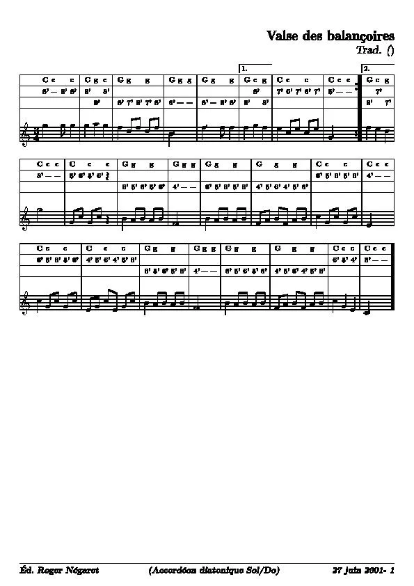 télécharger la partition d'accordéon Valse des balançoires (Traditionnel) (Accordéon Diatonique) au format PDF