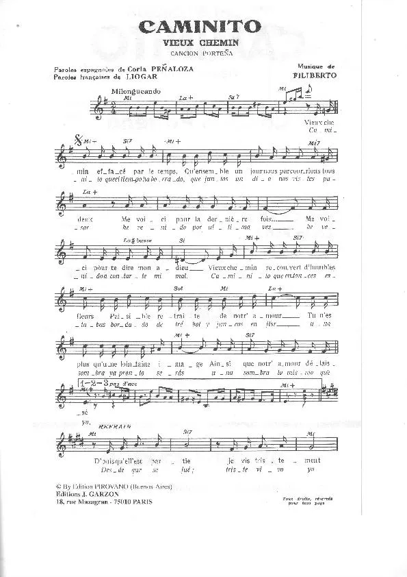 télécharger la partition d'accordéon Caminito (Vieux Chemin) (Tango) au format PDF