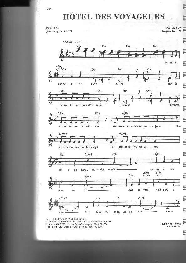 télécharger la partition d'accordéon Hôtel des voyageurs (Valse Lente) au format PDF
