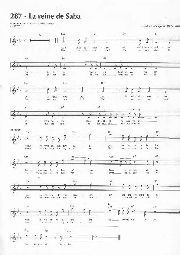 télécharger la partition d'accordéon La reine de Saba (Chant : Sylvie Vartan) au format PDF