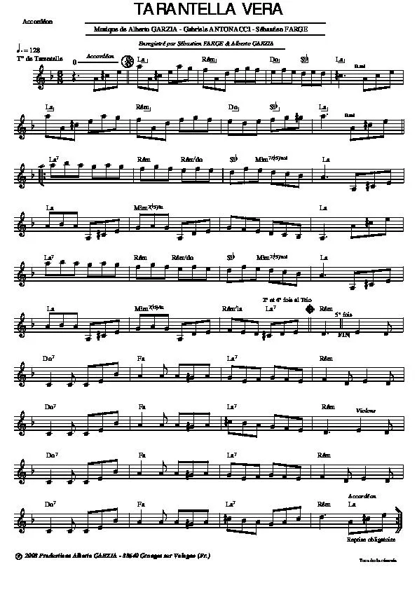 télécharger la partition d'accordéon Tarantella Vera au format PDF