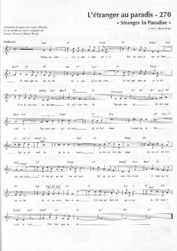 télécharger la partition d'accordéon L'étranger au paradis (Stranger in Paradise) au format PDF