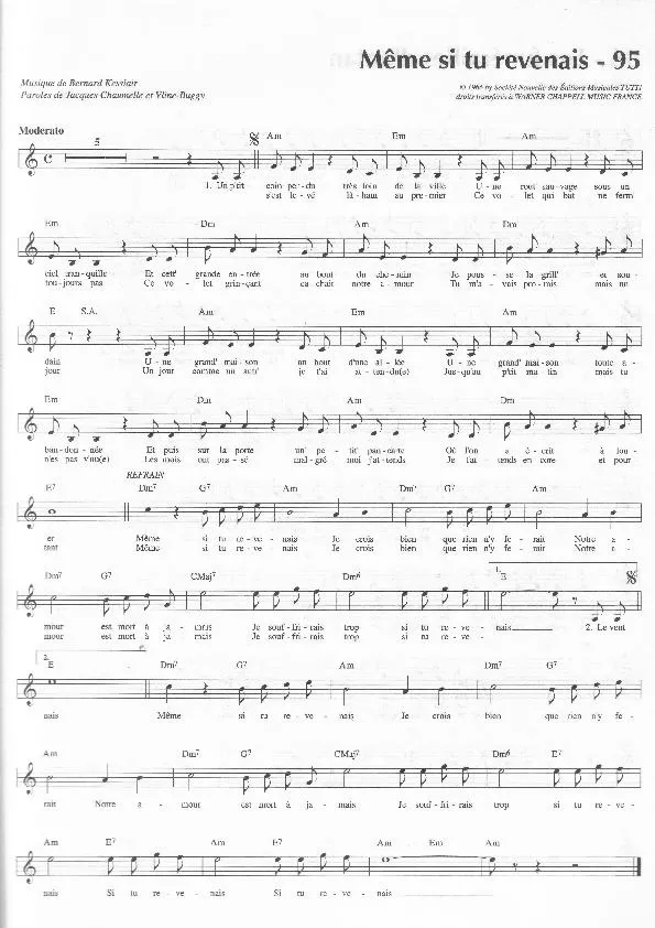 télécharger la partition d'accordéon Même si tu revenais (Chant : Claude François) au format PDF