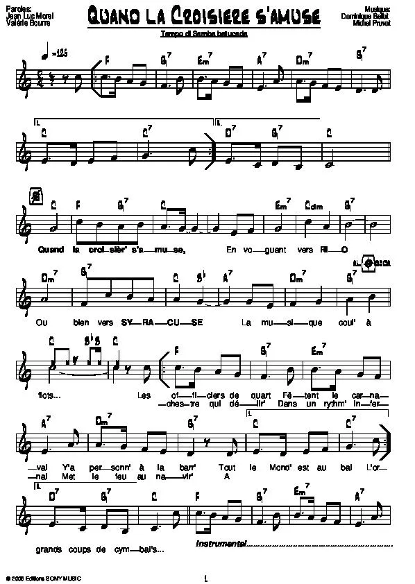 télécharger la partition d'accordéon Quand la croisière s'amuse (Samba) au format PDF