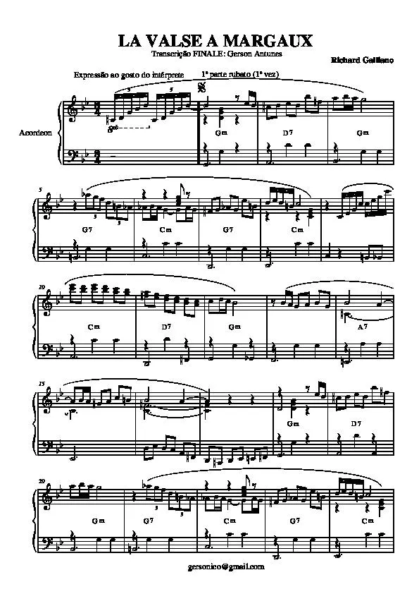 télécharger la partition d'accordéon La Valse à Margaux (Transcription : Gerson Antunes) au format PDF