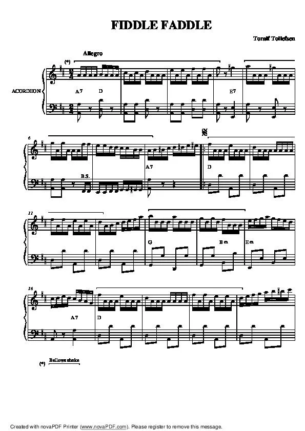 télécharger la partition d'accordéon Fiddle Faddle au format PDF