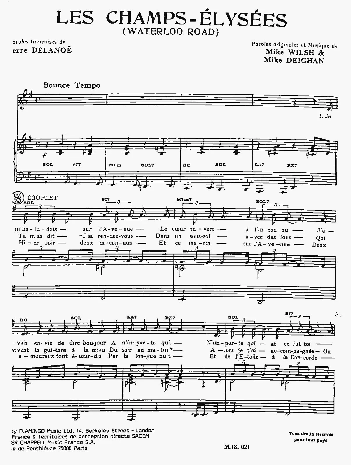 télécharger la partition d'accordéon Aux Champs Elysées (Chant : Joe Dassin) au format PDF