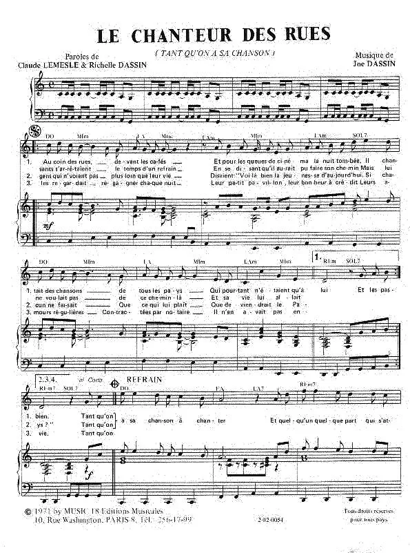 télécharger la partition d'accordéon Le chanteur des rues (Tant qu'on a sa chanson) au format PDF