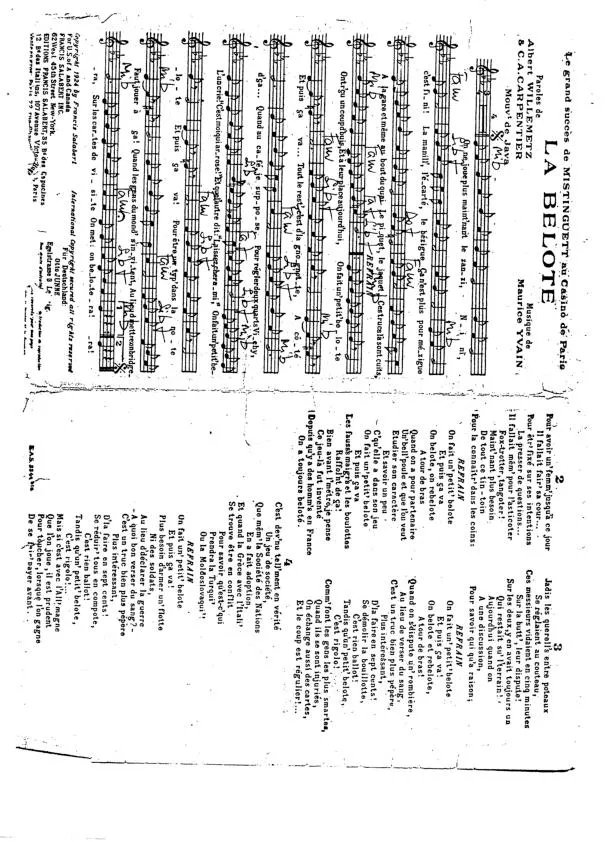 télécharger la partition d'accordéon La belote (Java Chantée) au format PDF