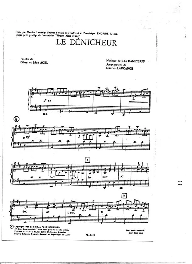 télécharger la partition d'accordéon Le dénicheur (Arrangement : Maurice Larcange) (Valse) au format PDF