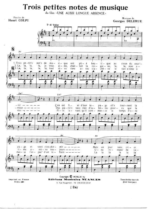 télécharger la partition d'accordéon Trois petites notes de musique (Du Film : Une aussi longue absence) au format PDF