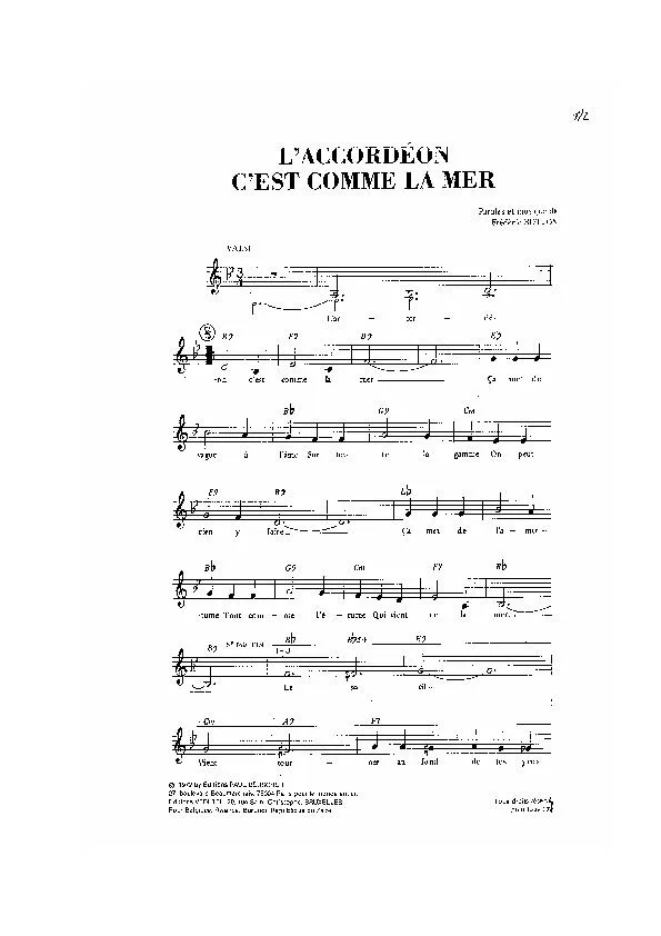 télécharger la partition d'accordéon L'accordéon C'est comme la mer (Valse) au format PDF