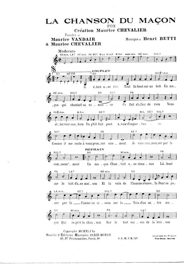 télécharger la partition d'accordéon La chanson du maçon (Fox Chanté) au format PDF