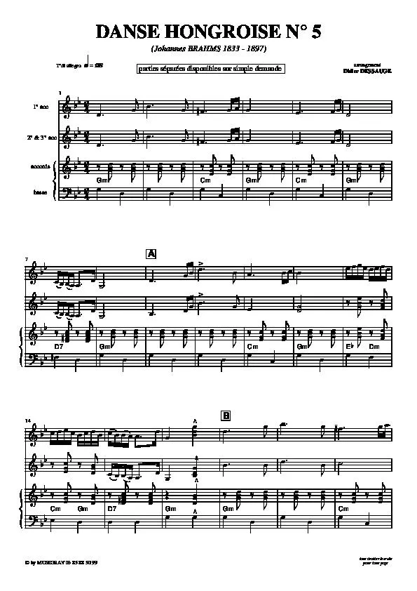 télécharger la partition d'accordéon Danse Hongroise n° 5 (Conducteur) au format PDF