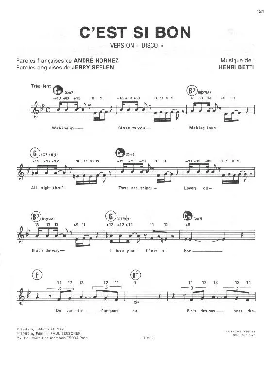 télécharger la partition d'accordéon C'est si bon (Version Disco) au format PDF
