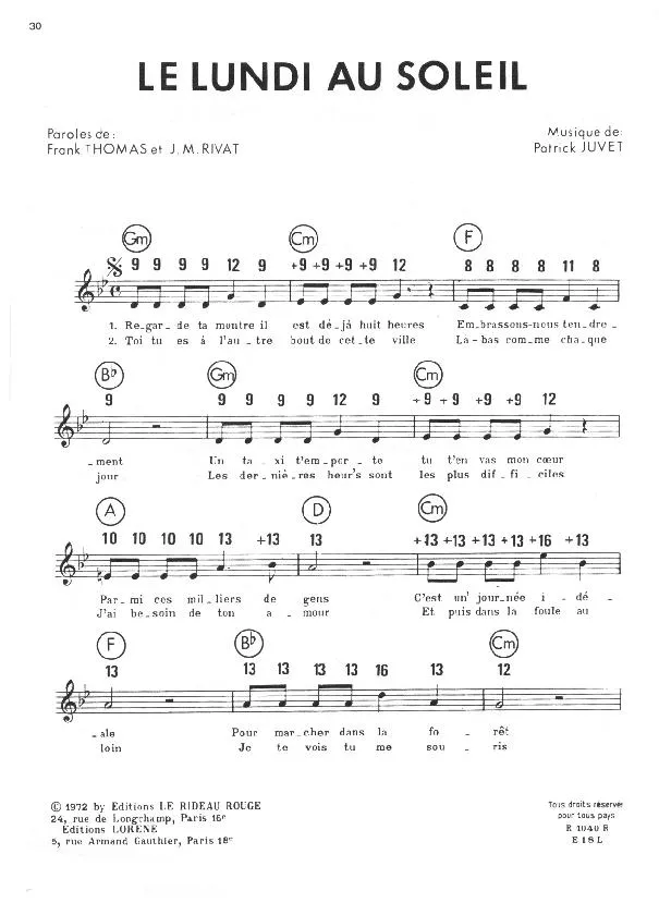 télécharger la partition d'accordéon Le lundi au soleil (Chant : Claude François) au format PDF