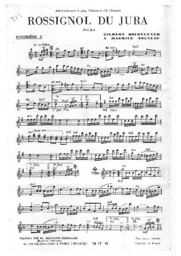 télécharger la partition d'accordéon Rossignol du Jura (Polka) au format PDF