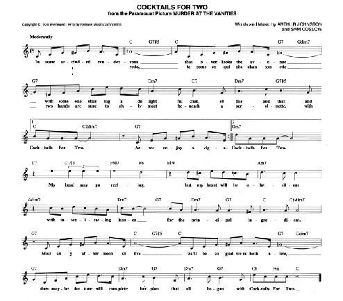télécharger la partition d'accordéon Cocktails for two (From The Paramount Picture : Murder At The Vanities) au format PDF