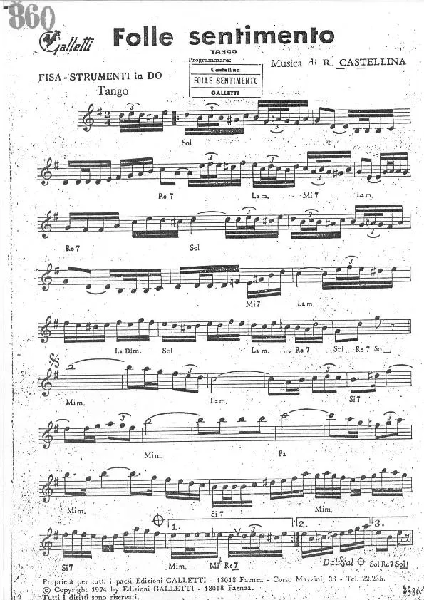 télécharger la partition d'accordéon Folle sentimento (Tango) au format PDF