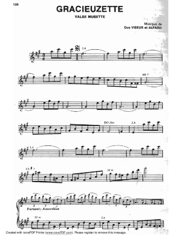 télécharger la partition d'accordéon Gracieuzette (Valse Musette) au format PDF