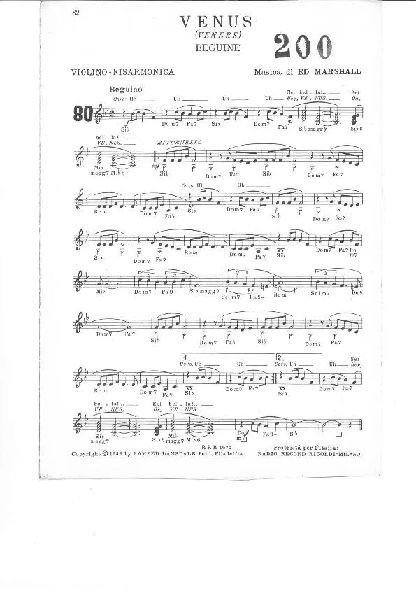 télécharger la partition d'accordéon Vénus (Venere) (Biguine) au format PDF