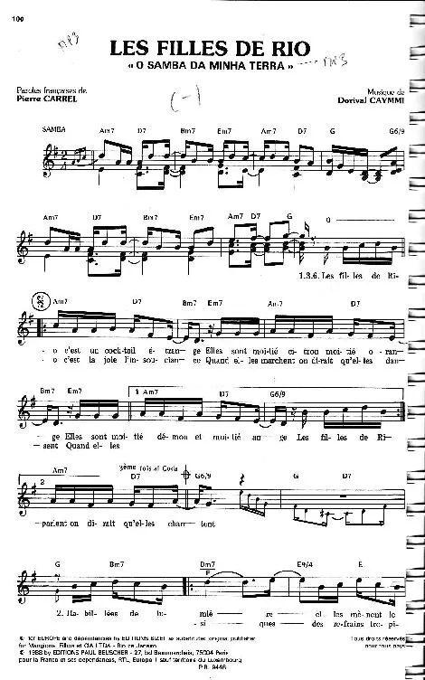 télécharger la partition d'accordéon Les filles de Rio (O samba da minha) (Chant : Julio Iglesias) au format PDF