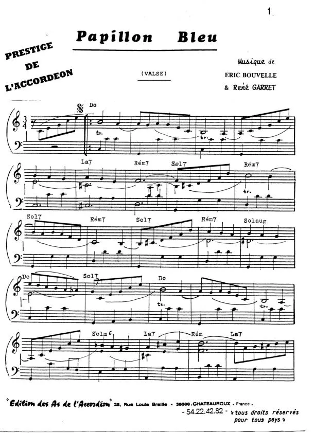 télécharger la partition d'accordéon Papillon bleu (Valse) au format PDF