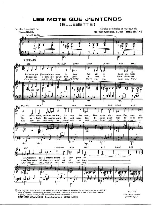 télécharger la partition d'accordéon Les mots que j'entends (Bluesette) (Valse) au format PDF