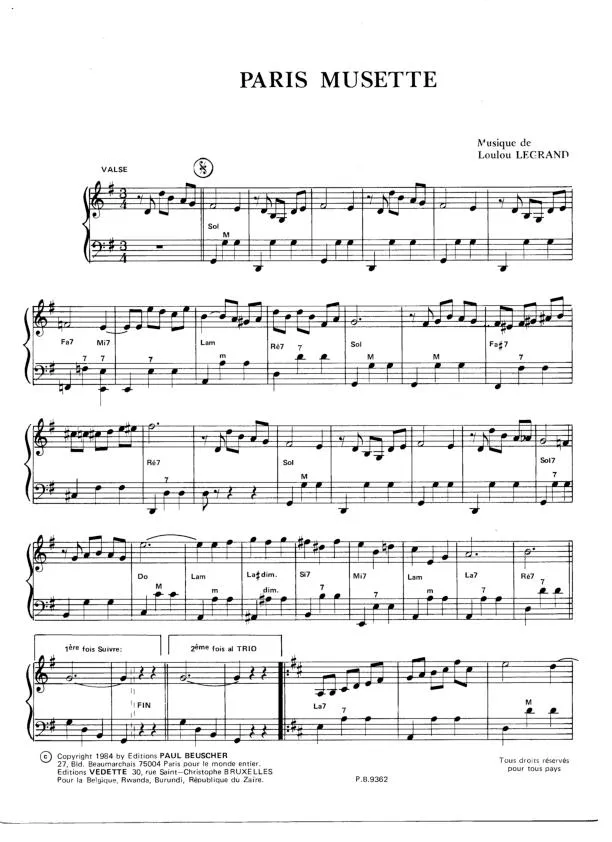 télécharger la partition d'accordéon Paris Musette (Valse) au format PDF