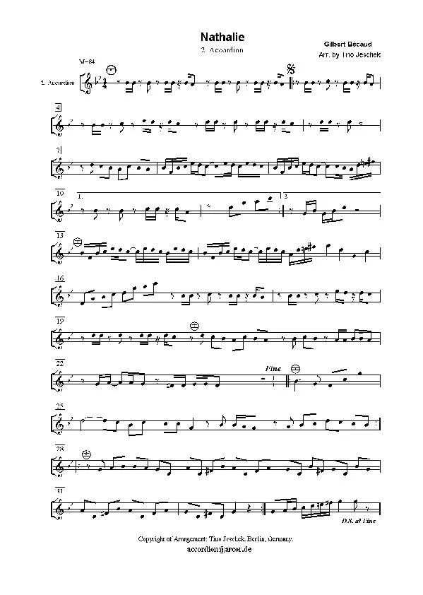 télécharger la partition d'accordéon Nathalie (2ème Accordéon) au format PDF