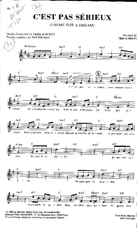 télécharger la partition d'accordéon C'est pas sérieux (Theme for a dream) au format PDF